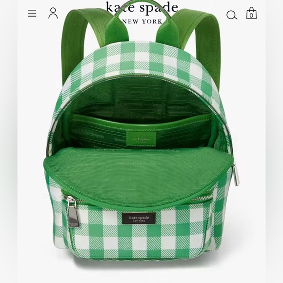 Kate Spade Sam Icon Green Gingham printed small Backpack NWT - Picture 3 of 9